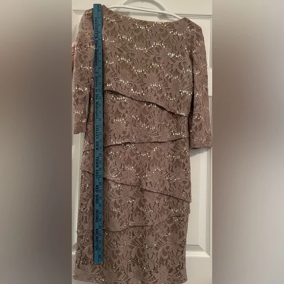 Ronni Nicole  Sequin Lace Long Sleeve Dress,  champagne color - Picture 6 of 9